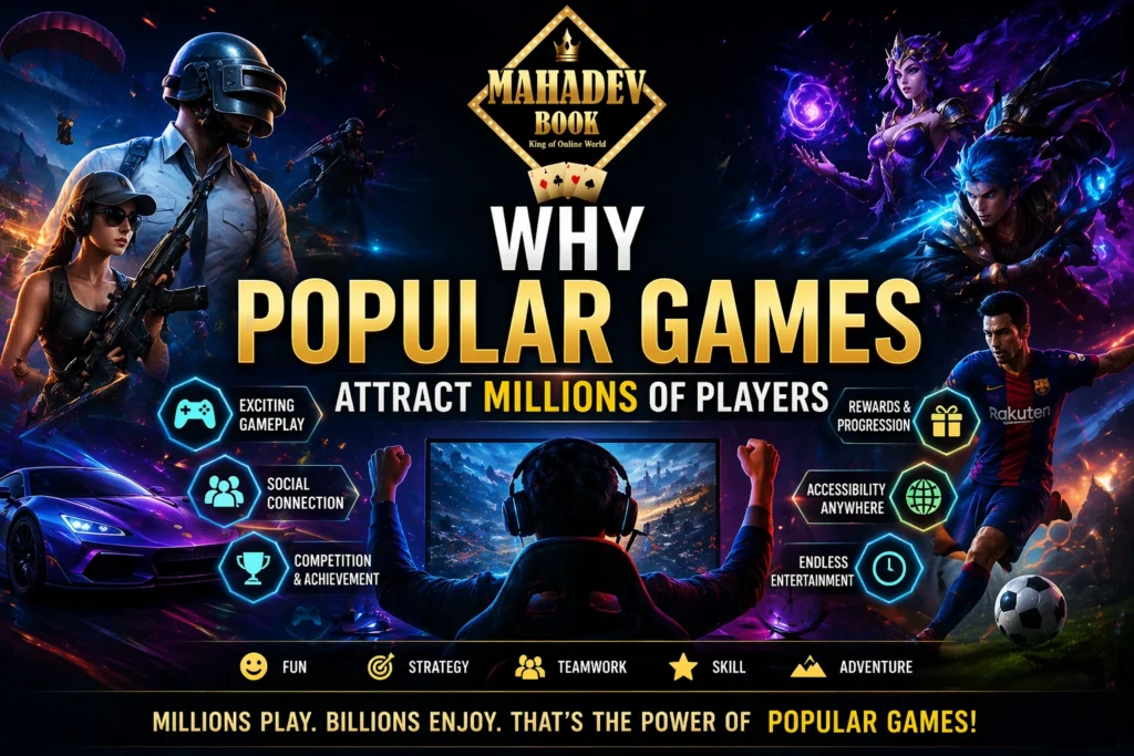 Why Popular Games attract millions of players in online gaming world with Mahadev Book logo